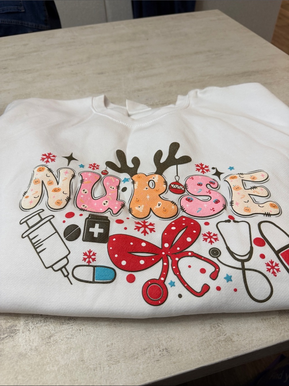 White Nurse Graphic Holiday Sweatshirt for Women